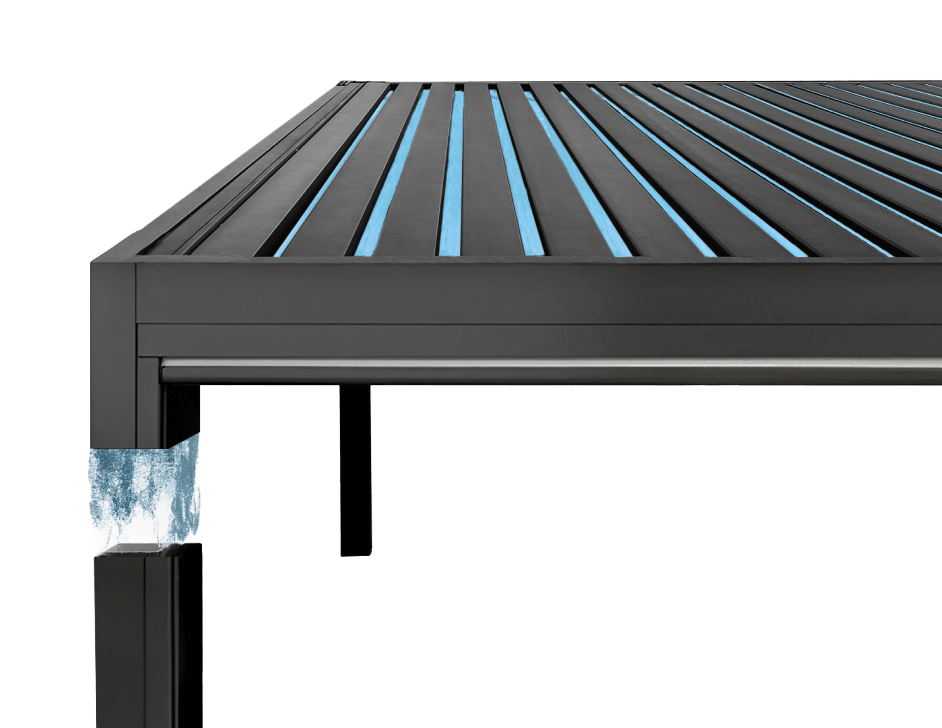 Integrated gutter pergola